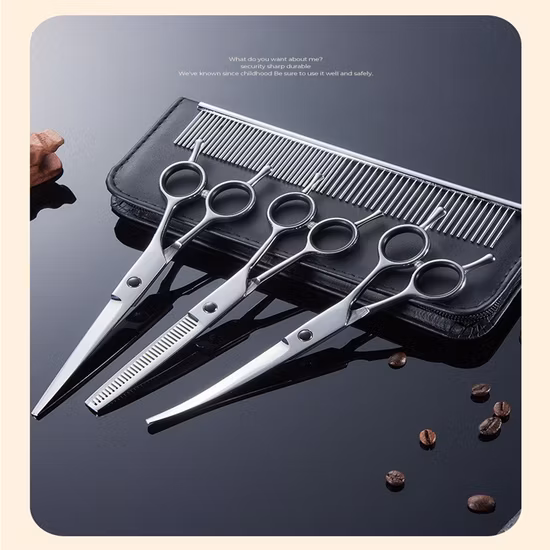 Tesoura de aço inoxidável para animais de estimação Conjunto de tesouras para cuidados com cães para uso doméstico econômico Tesoura para animais de estimação