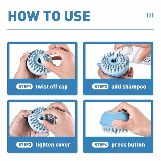Pinos de silicone ultramacio escova de banho para cães e gatos com dispensador de shampoo